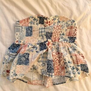 American Eagle Outfitters Patchwork Tube Top - Blue, Red, Cream